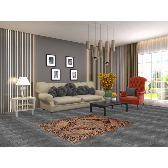 Hand Knotted Oriental 100% Wool Carpet Traditional Medallion Navy Blue & Blues Sarouk Area Rug - 4' 7'' X 3' 6''