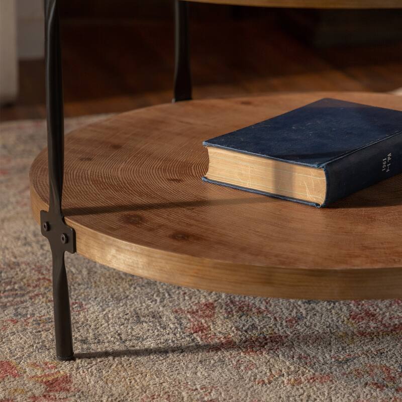 30.71" MDF Coffee Table with Wood Detail & Metal Legs