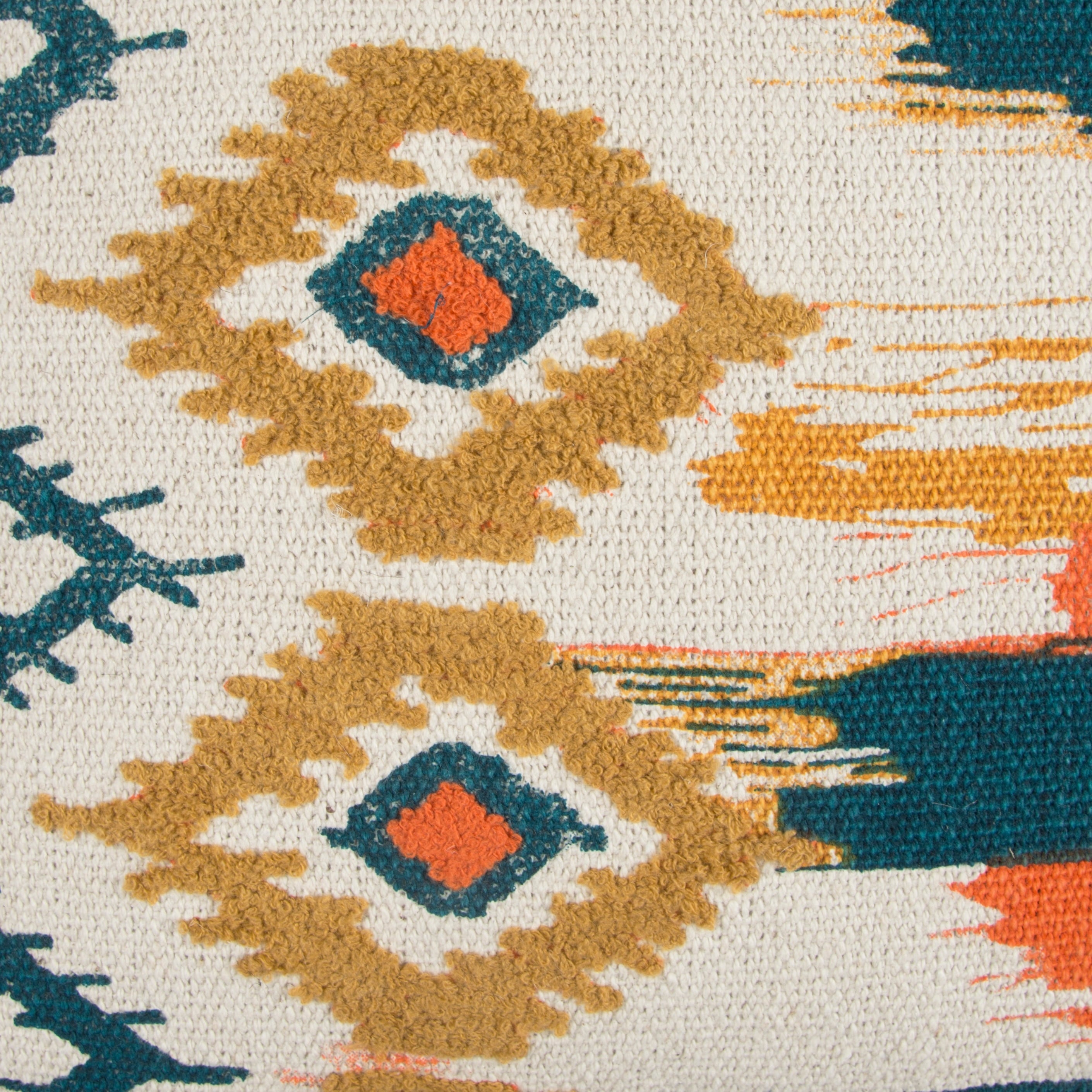 Rizzy Home Ivory, Blue, Orange, and Gold Abstract Throw Pillow