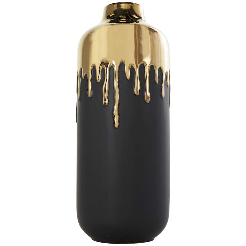 CosmoLiving by Cosmopolitan Black or White Ceramic Vase with Abstract Gold Melting Drips