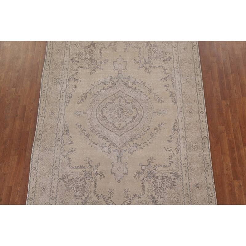 Antique Distressed Tabriz Persian Area Rug Hand-knotted Wool Carpet - 6'7" x 9'8"