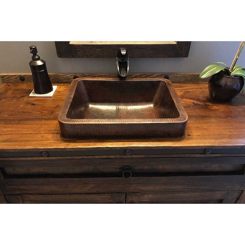 17-in Rectangle Skirted Vessel Hammered Copper Sink (VREC17SKDB)