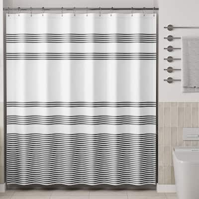 Black & White Striped Shower Curtain, Rustic Farmhouse, 72 x 72 Inch