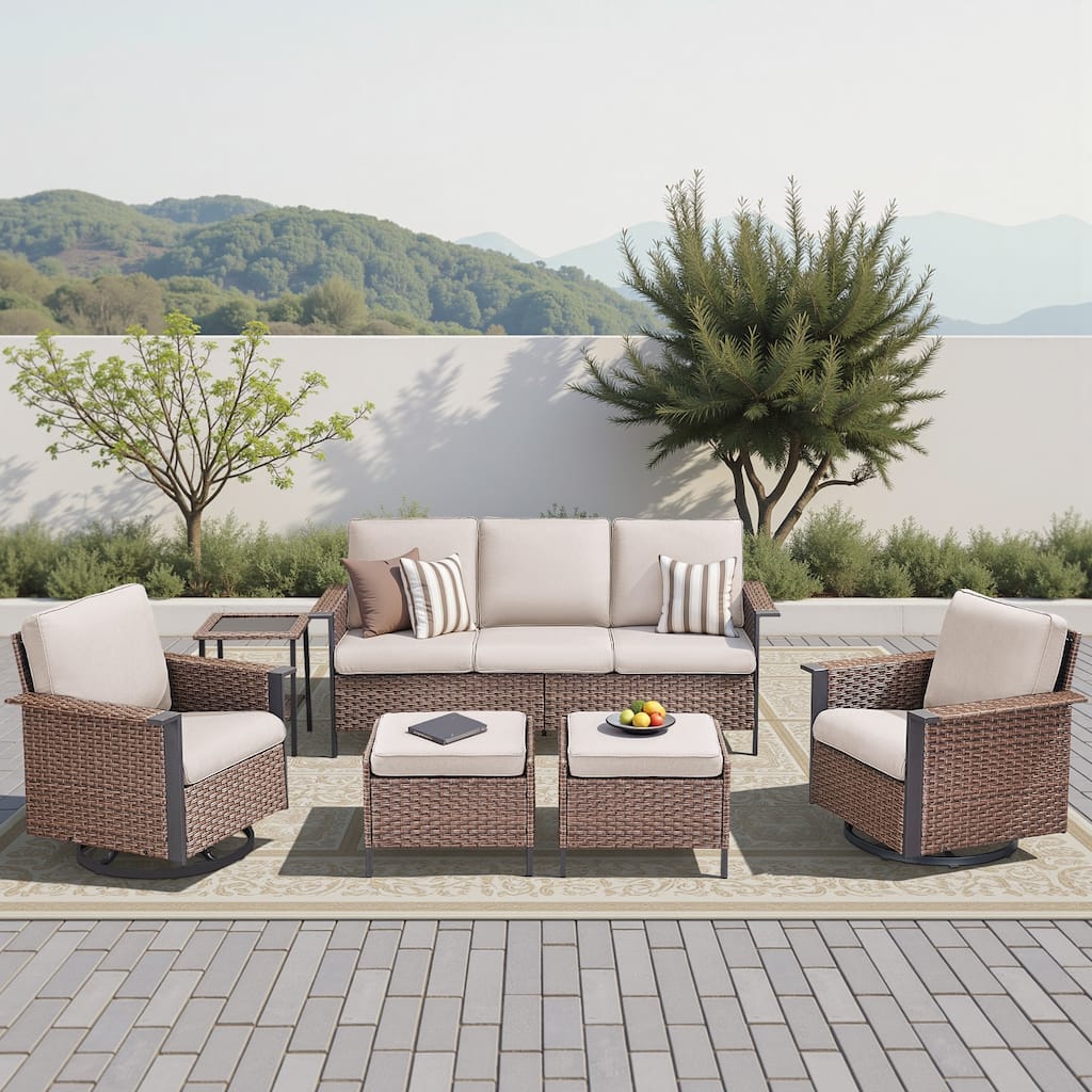 Pocassy Outdoor Wicker Sofa Glider Chair with Ottoman Set