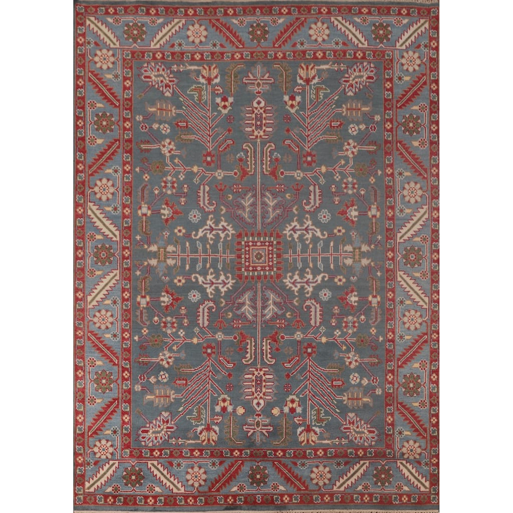 Oushak Area Rug Hand-Knotted Floral Wool Carpet - 8'0"x 9'10"