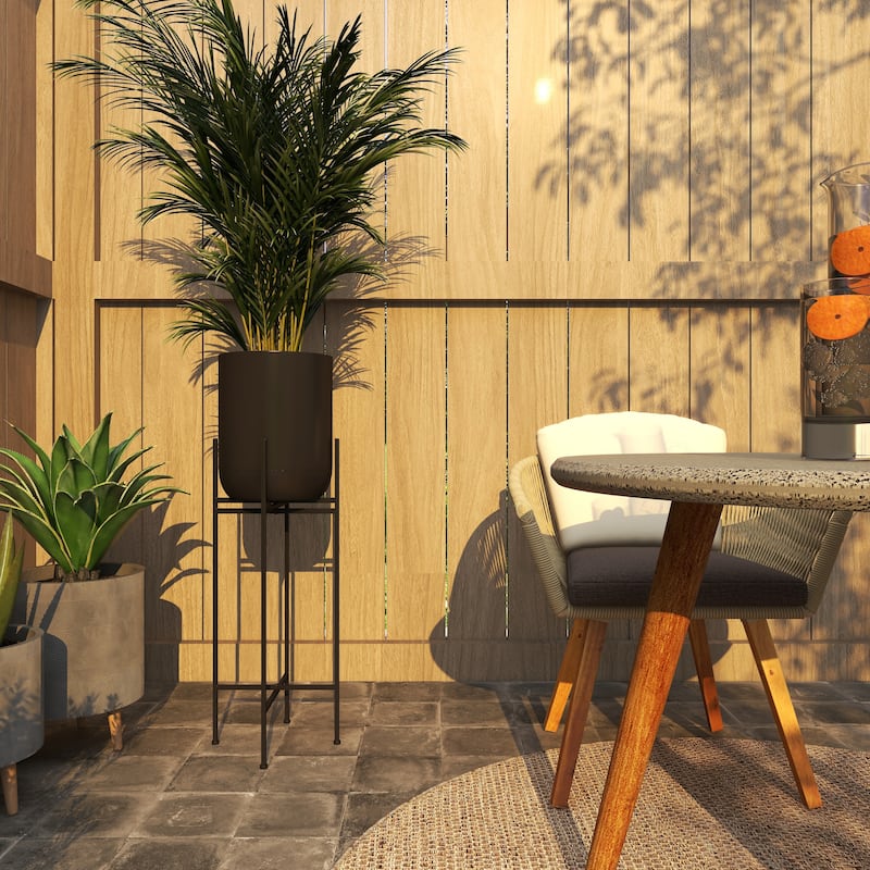 Black Iron Metal Modern Contemporary Planter on metal stand