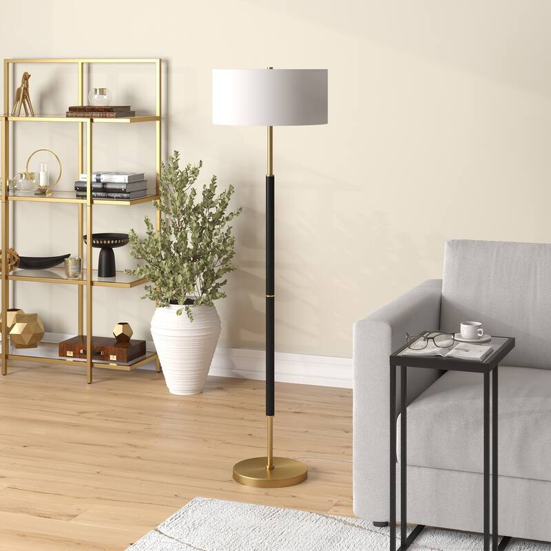 Simone 2-Light Floor Lamp with Fabric Shade - Matte Black/Brass