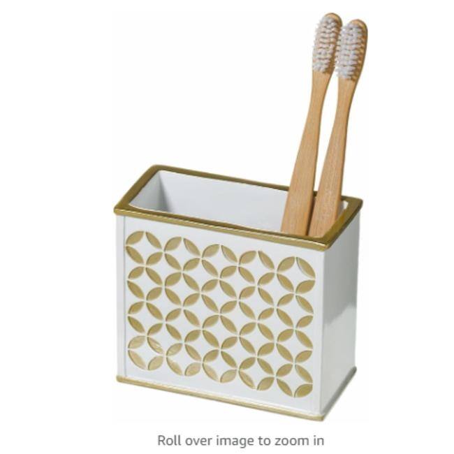 Creative Scents Diamond Lattice White Toothbrush Holder - Gold - Gold/White