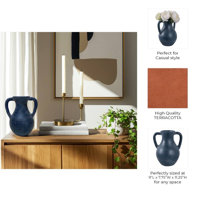 Terracotta Pottery Vase with Handles Rustic Artisan Decorative Accent