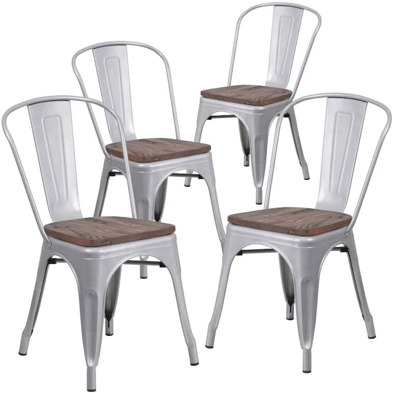 Wood Seat/ Galvanized Steel Stackable Chair (Set of 4) - 18"W x 20"D x 33"H