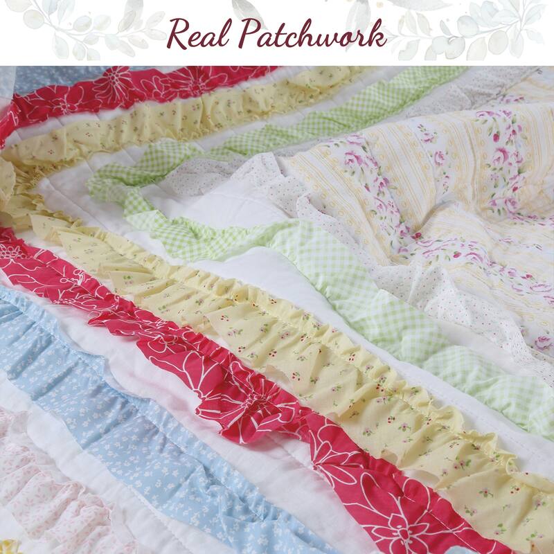 Porch & Den Appledale Red Ruffled Cotton Reversible Quilt Bedding Set - Blue/Yellow/White/Green/Red/Pink