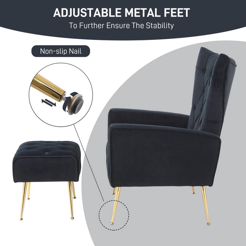 Ouyessir Upholstered Tufted Accent Chair with Ottoman