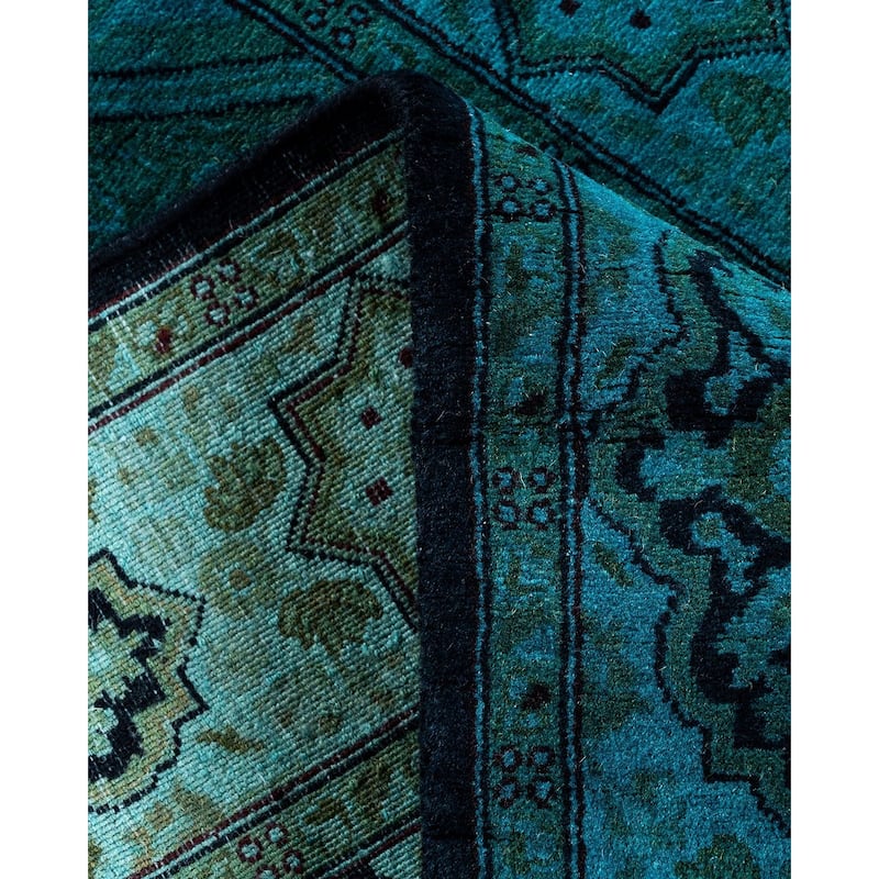 Fine Vibrance, One-of-a-Kind Handmade Runner Rug - Blue, 2' 8" x 4' 2" - 2' 8" x 4' 2"