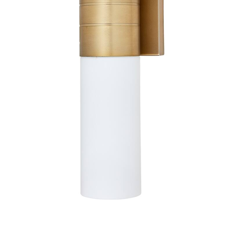 Cylinder Bathroom Light with 2 White Glass Shade and Gold Finish