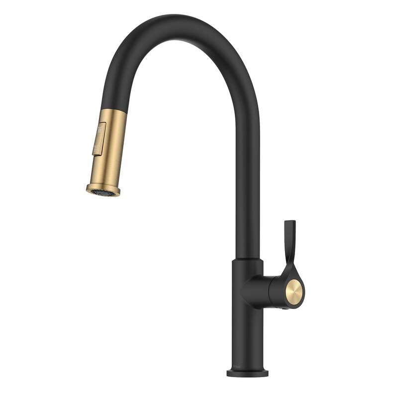 Kraus KPF-2840 Torak 1.8 GPM Single Hole Pull Down Kitchen Faucet with - Spot Free Brushed Brass/Matte Black
