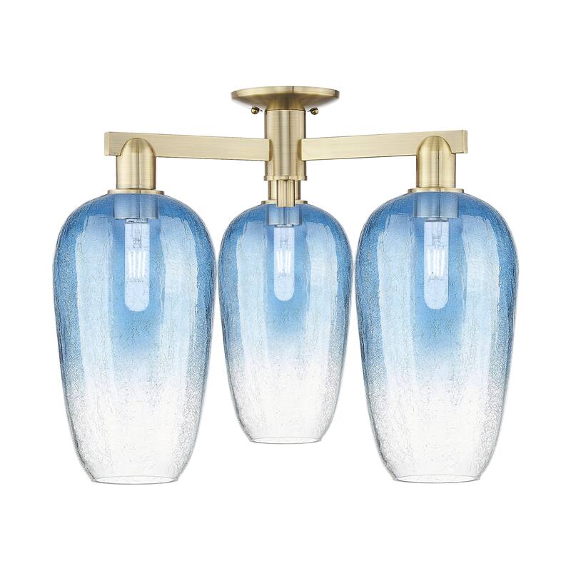 Innovations Lighting 716-3F-17-25 Brookhaven Flute Semi-Flush - Antique Brass / Sapphire Blue