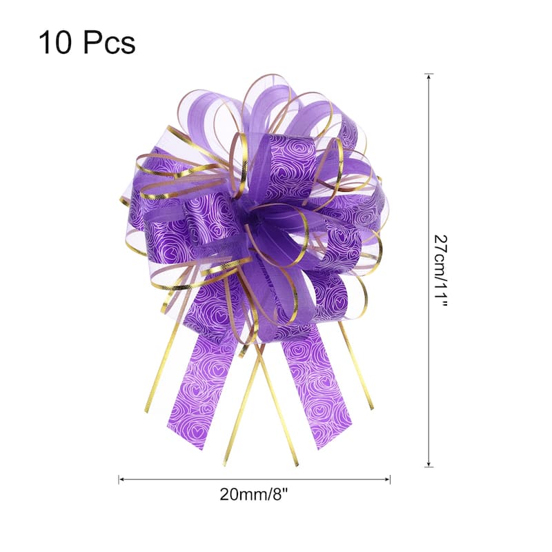 10pcs Large Pull Bow Gift Wrapping Bows Ribbon Organza for Wedding - Purple - 8 Inch