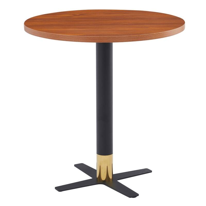 Vail Round Dining Table with 27 in. MDF Tabletop in Black Stainless Steel Cross Legs with Gold Accent Base Kitchen Table