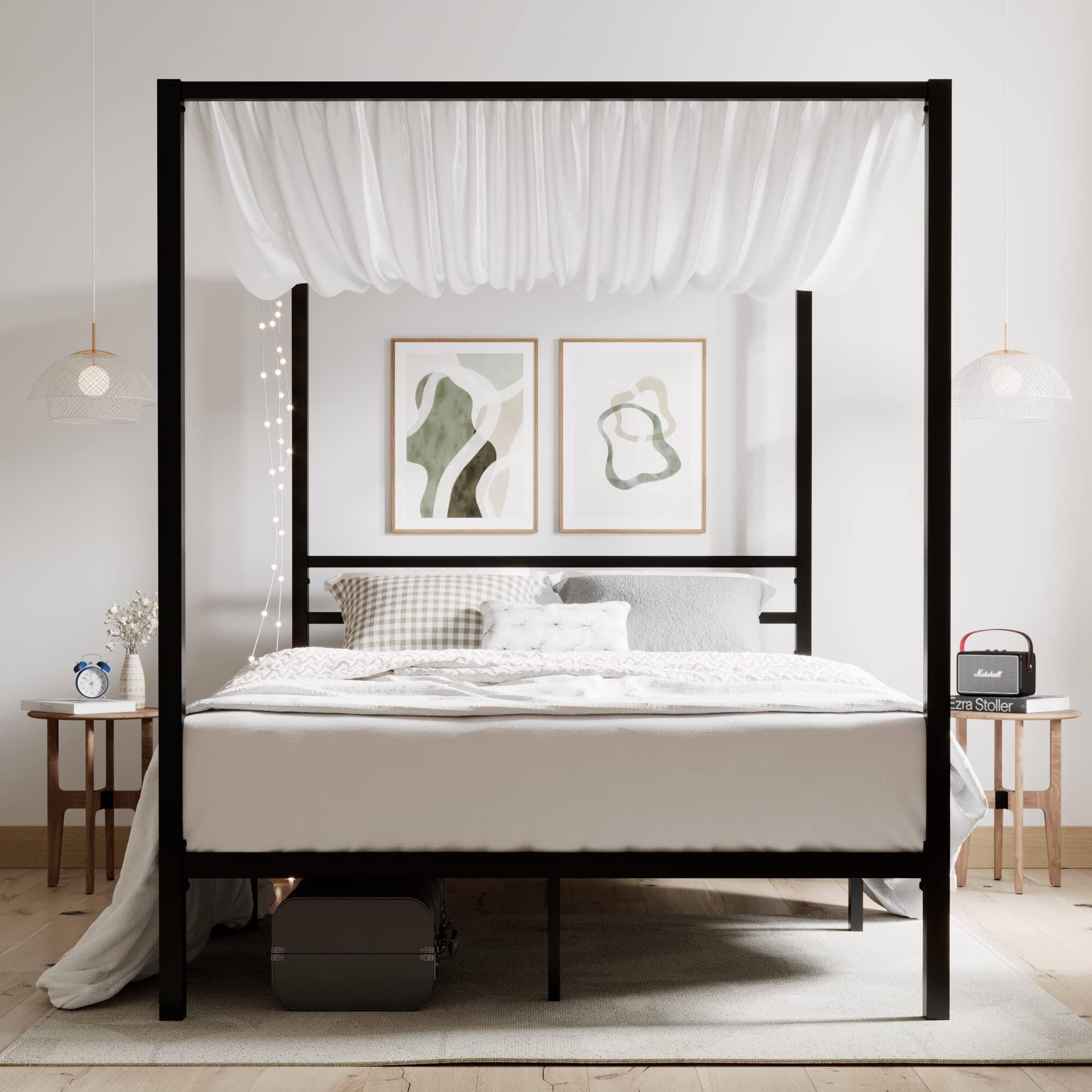 Queen Size Metal Canopy Bed Frame Modern Four Poster Platform Bed Frame Mattress Foundation with Wood Slat Support Bed Bath Beyond 38143718