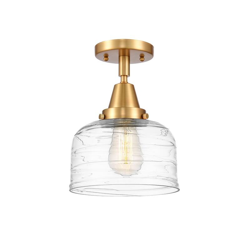 Innovations Lighting Caden Bell - 1 Light 8" Flush Mount - Satin Gold/Clear Deco Swirl