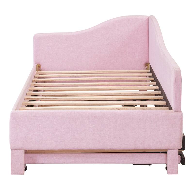 Twin Size Upholstered Daybed with Pop Up Trundle,No Box Spring Needed