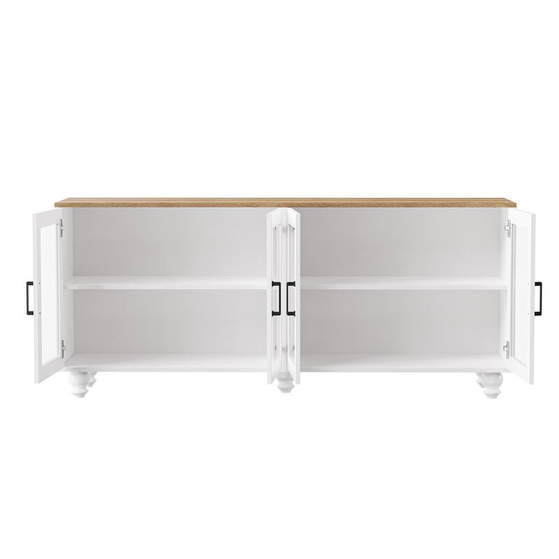 Stylish Farmhouse Buffet Cabinet with Tempered Glass Doors, Accommodates TVs Up to 70", Perfect for Any Room