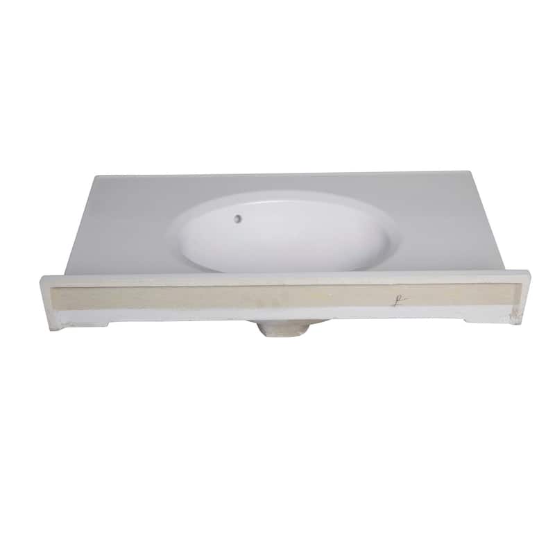 Fine Fixtures White Cultured Marble Top With Integrated Sink, 4" Backsplash and Overflow Included.