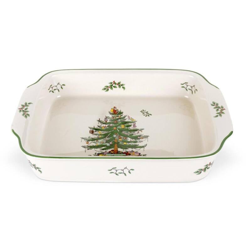 Spode Christmas Tree Rectangular Handled Dish - Multicolored - 1 Piece - 9" L x 12" W x 2.5" H