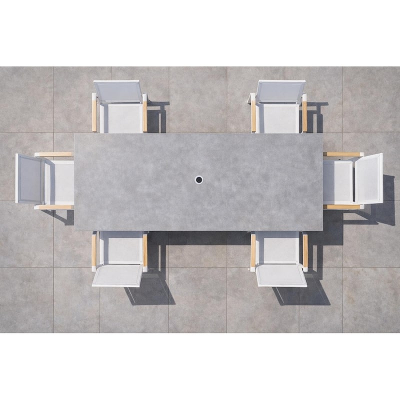 Como White 7-Piece Aluminum Outdoor Dining Set with Sling Set in White - N/A