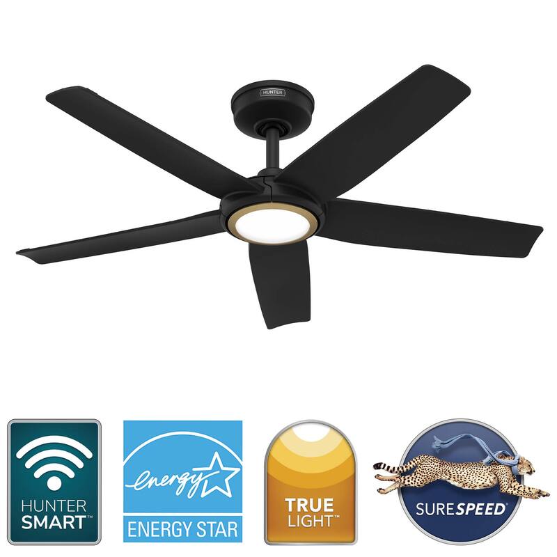 Hunter ZenTech Indoor / Outdoor 5-Blade Smart Ceiling Fan w/ LED Light and Handheld Remote.