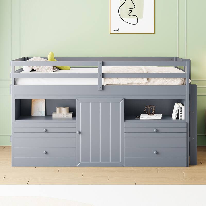 Kids Loft Bed with Storage Underneath - Twin