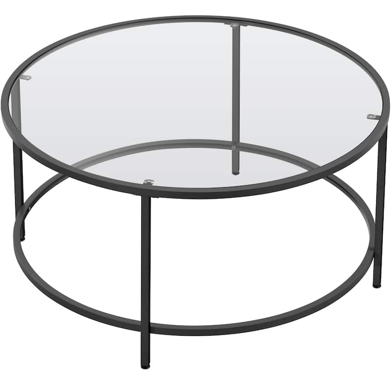 Yaheetech Round Coffee Table Glass-Top Sofa Table for Living Room