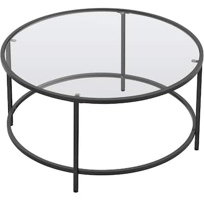 Yaheetech Round Coffee Table Glass-Top Sofa Table for Living Room