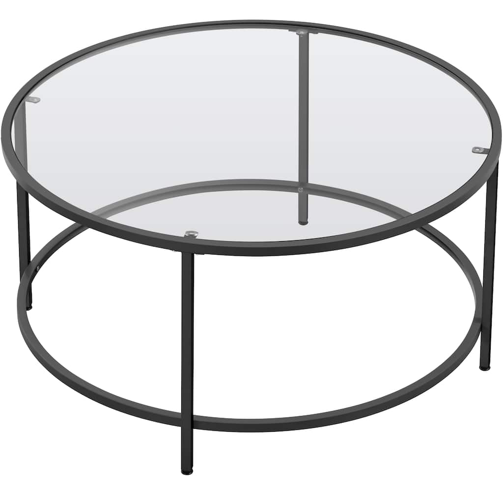 Yaheetech Round Coffee Table Glass-Top Sofa Table for Living Room