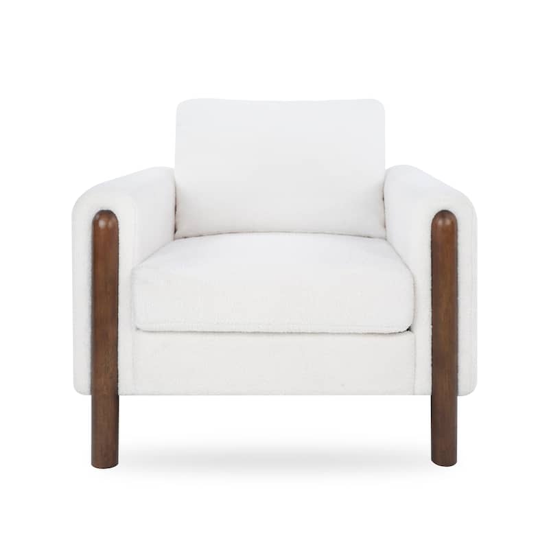 Christopher Knight Home Rowan Accent Chair Curved Handrails Single Sofa with Walnut Legs - White