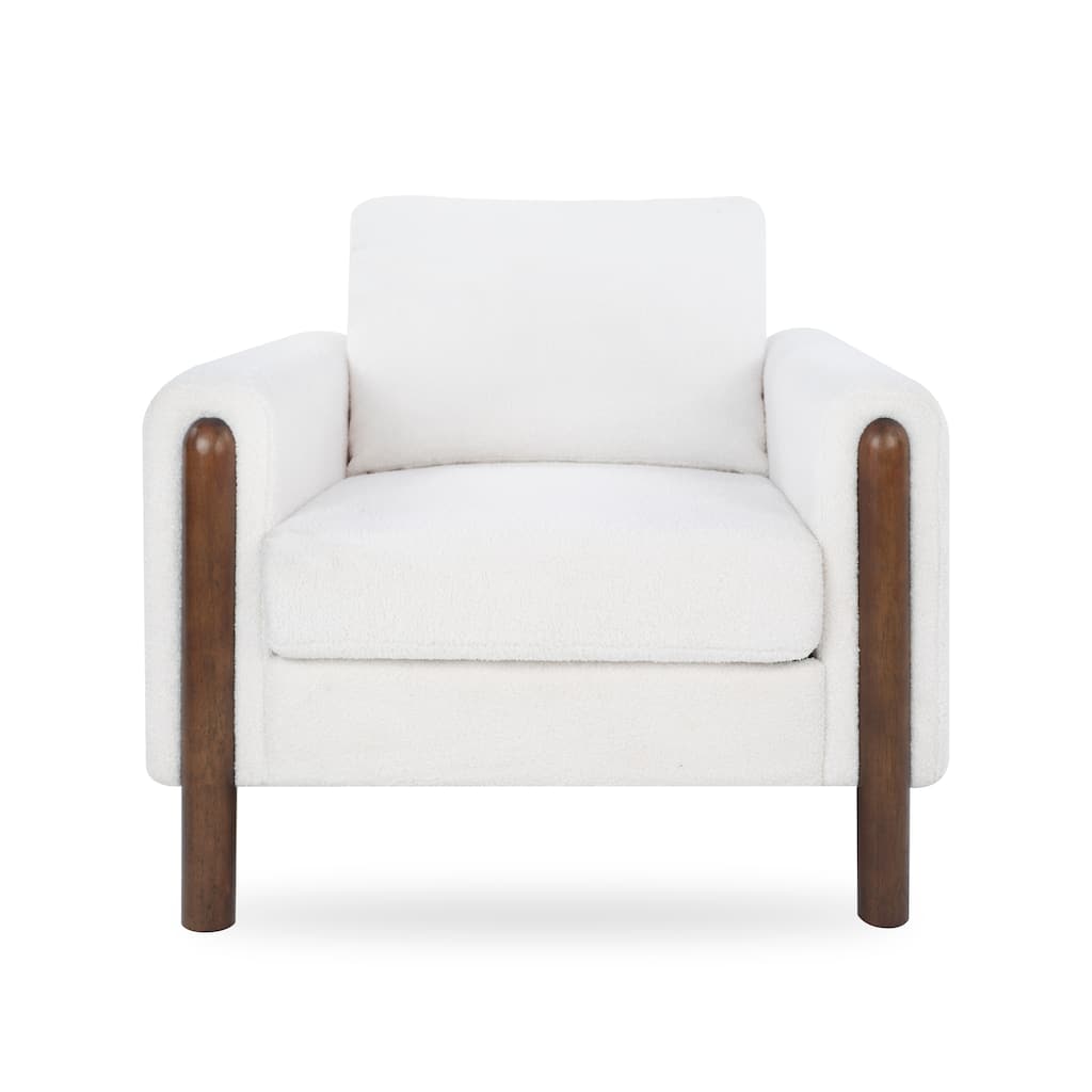 Christopher Knight Home Rowan Emrys Accent Chair Curved Handrails Single Sofa with Walnut Legs