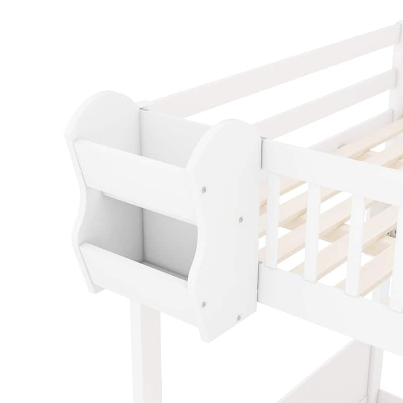 GDFStudio - StoreStep Modern Wooden Queen Loft Bed with Staircase, Wardrobe and Storage Shelves