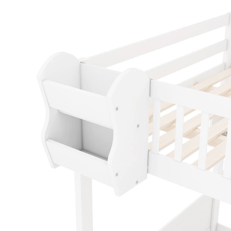 Roomfitters Queen Size Loft Bed with Wardrobe, Storage Staircase and Shelves