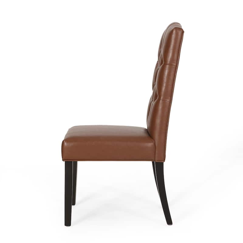 Modern Set of 2 Dining Chairs with Tufted Diamond-Stitched Backrest, Padded Seat, Solid Wood Legs for Dining Room, Living Room
