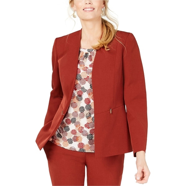Kasper Womens Collarless Blazer Jacket, Red, 4. Opens flyout.