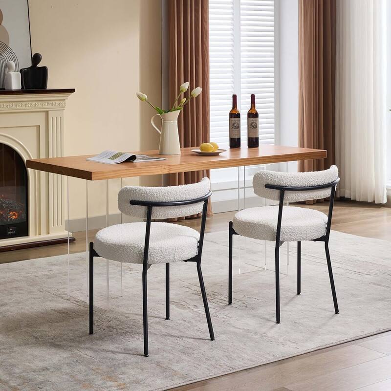 Set of 2 Upholstered Modern Kitchen Boucle Dining Chairs for Home, Kitchen