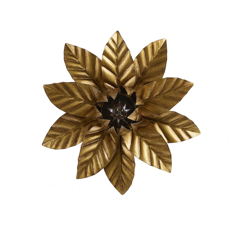 1-Light Metal Flower Flush Mount With Petals Surround