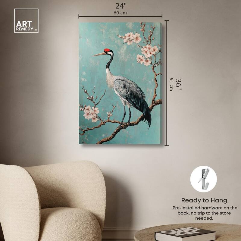 Crane in Blossom Canvas by Art Remedy, Gallery Wrapped