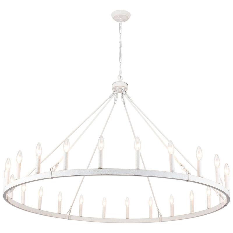 24-Light 51.97-inch Dimmable Round Wagon Wheel Chandelier for Dining Room
