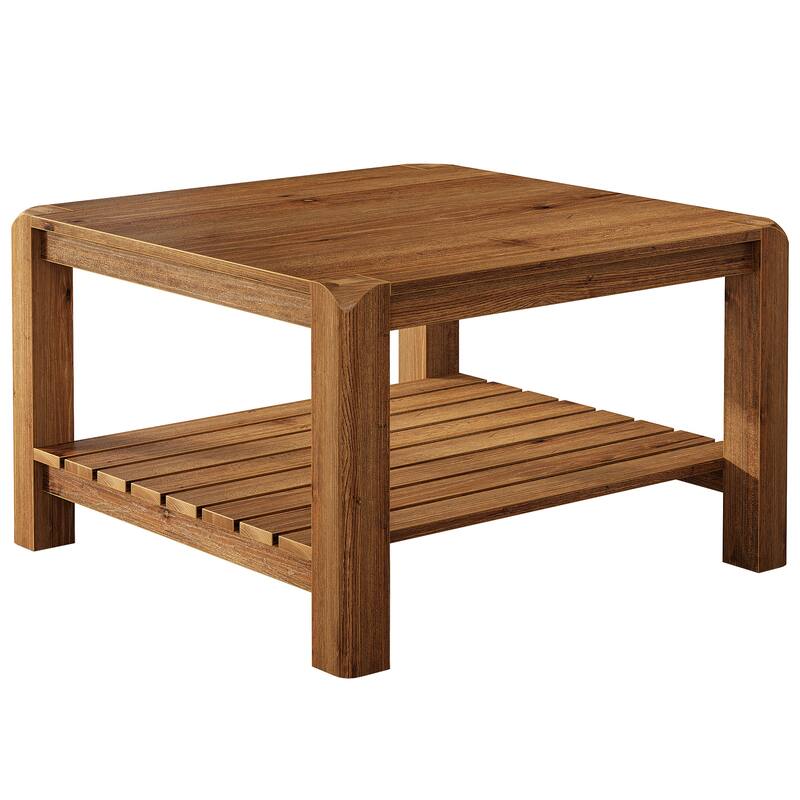 31.5" Solid Wood Coffee Table, 2-Tier Square Center Table