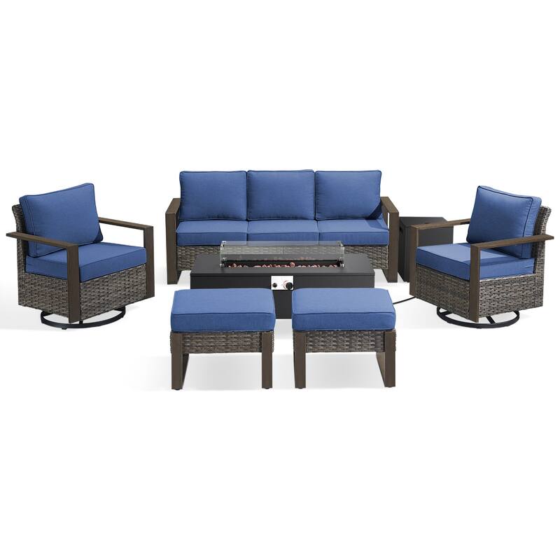 Meyreso Wicker Outdoor Patio Fire Pit Set with Swivel Gliders & 4.5-Inch Olefin Cushions