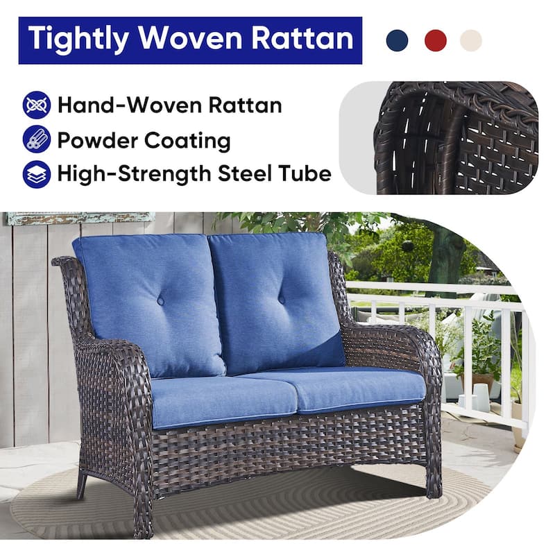 Gymojoy Patio Rattan Loveseat Sofa Outdoor Wicker Loveseat