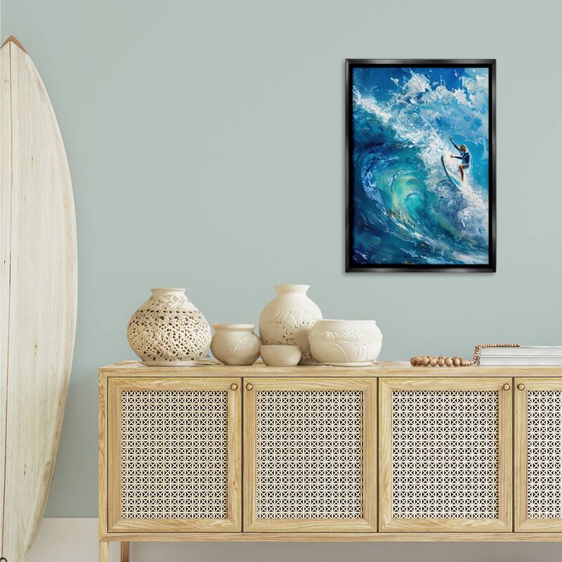 Stupell Soul Surfer on Tidal Wave Framed Floater Canvas Wall Art Design By LSR Design Studio