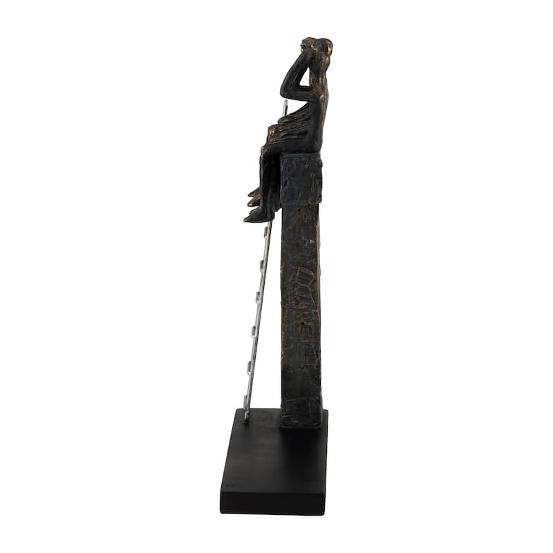 Decorative Abstract Figures on Ledge with Ladder - 15", Bronze & Black - 9" x 3" x 15"