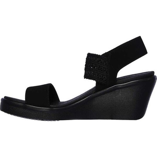 skechers wedge sandals black